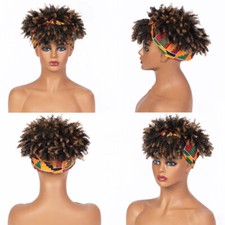 Short Afro Kinky Curly Headband Wigs African American Curly Hair Scraf Wrap Wigs