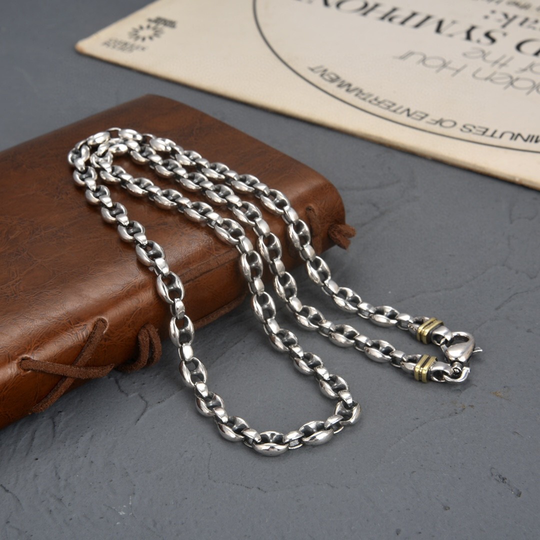 7MM Heavy Solid 925 Sterling Silver Pig Nose Chain Mens