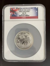2015 2oz Silver Year of the Goat Early Releases Lunar Series II NGC MS70