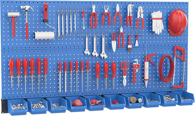 Pegboard Wall Organizer, Blue Metal Peg Board Panels, Garage Storage System with