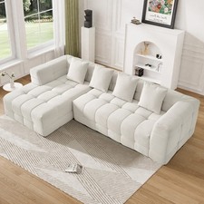 120" L-Shaped Boneless Sofa for Living Room  No Assembly Required, Beige
