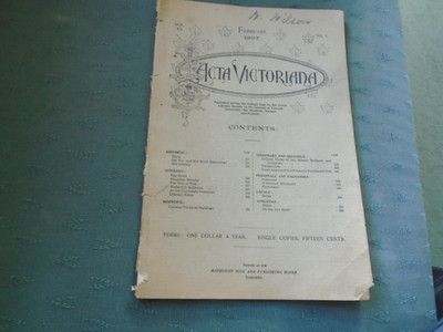 1897 FEB ACTA VICTORIANA VICTORIA UNIVERSITY TORONTO CANADA VINTAGE JOURNAL BOOK