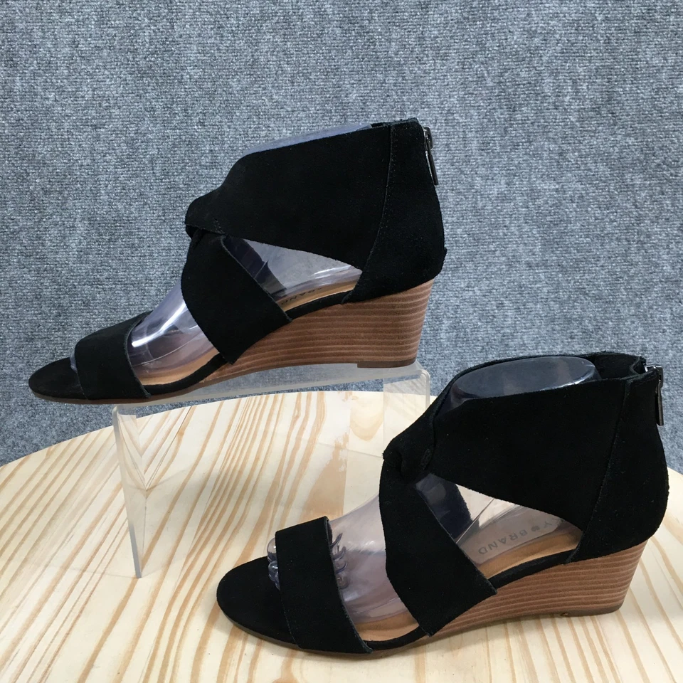 Sandalias Lucky Brand para mujer 7 M Jamain Gladiador cuero negro informales tacones de cuña Foto 3 de 4