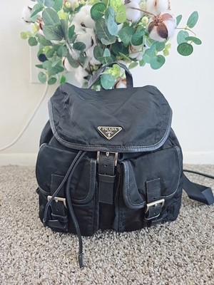 PRADA Double Silver Hardware Backpack Small Black Nylon