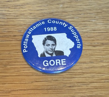 Pottawattamie Iowa Supports Gore - 1988 Al Gore Campaign Button Pin- 2.25 inch