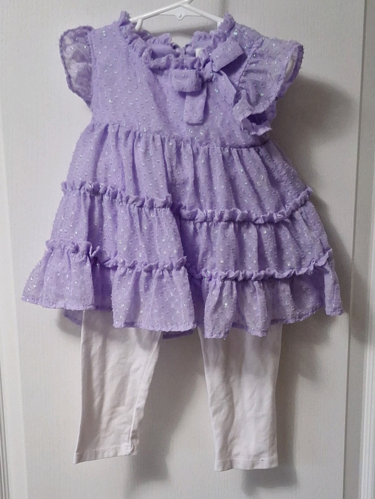 Rare Editions Girls 3T 2pc Purple Chiffan Dress Bow Accents  Zipper & Leggings