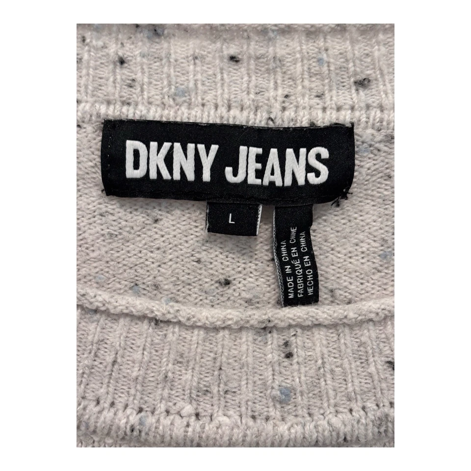 DKNY Jeans Womens L White Speckled Knit Sweater Drop Shoulder Crewneck Pullover - Image 3 of 4