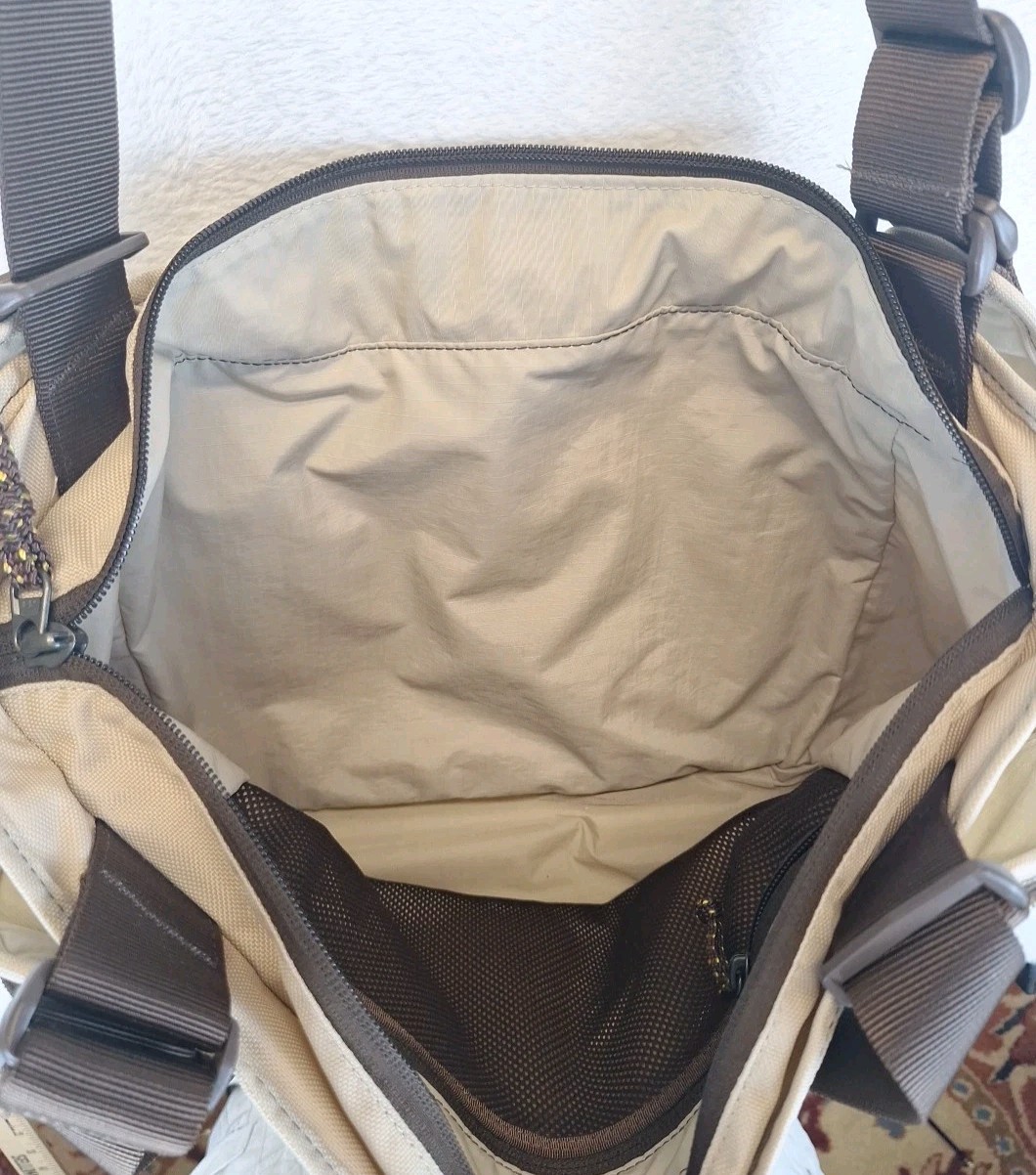 Overland Equipment Messenger Bag Satchel Crossbody Tote Beige Brown Nylon 14x11