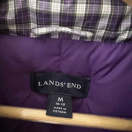 Lands End Down Feather Purple Plaid Puffer Vest Womens Medium Pockets Outdoor - Picture 3 of 5
