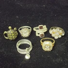 6 Vtg Ring Collection Lot Size 8 Costume Jewelry Gold Tone Silver Tone Turtle