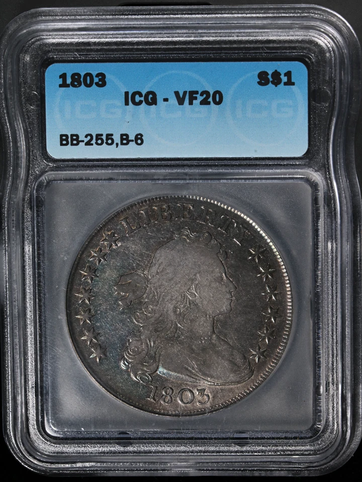 Dólar busto 1803 BB-255, B-6 ICG VF20 gran atractivo visual buen golpe Foto 3 de 4