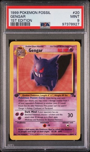 1999 Pokémon TCG Fossil 1st Edition Gengar Non-Holo - PSA 9