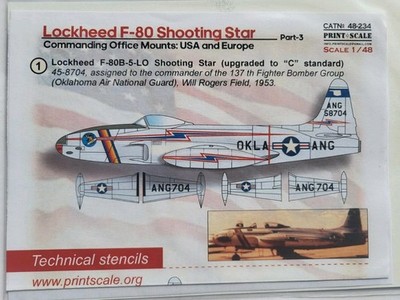 PRINT SCALE 1:48 LOCKHEED F-80 SHOOTING STAR Part 3 Decals 48-234