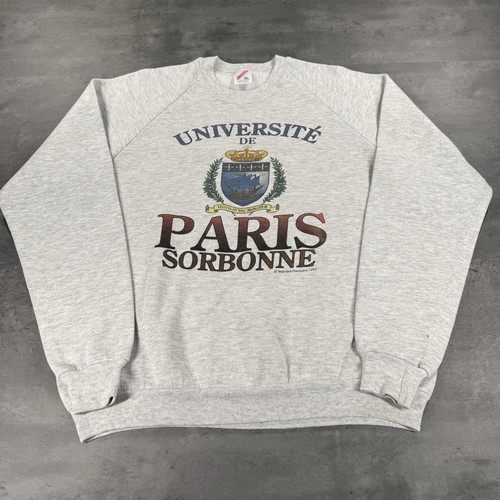 Vintage 90s University of Paris Sorbonne Crewneck XL Smaller Fit Gray Sweatshirt