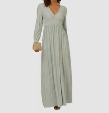 Adrianna Papell Women's Green V-Neck Pleated Metallic Gown Dress Size 2