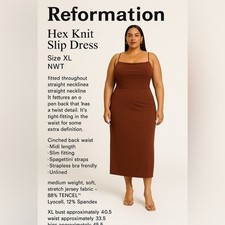 Reformation Hex Knit Midi Slip Dress Chestnut Brown Size XL NWT TENCEL™ Stretch