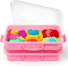 2 Pcs Sand Tray Sensory Bin with Lid and Handle, Portable Sensory Sandbox Contai