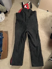 Vintage Zero-Zone by Walls Black Canvas Winter Snow Overalls Large Red Insulated