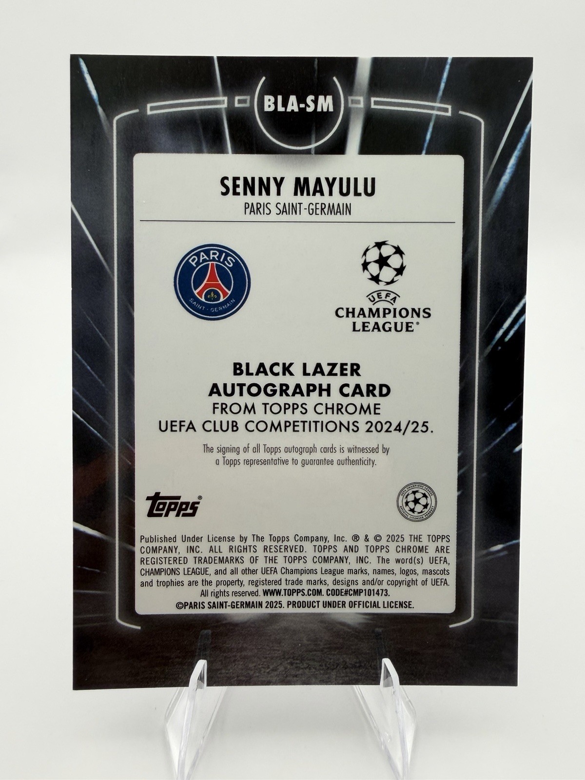 Senny Mayulu 2024-25 Topps Chrome UEFA Club UCC Black Lazer RC Rookie Auto view 6