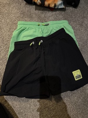 Molo Niko Solid Black And Lime Green Bundle Boys Swim Shorts Size 9/10