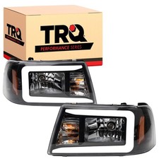 TRQ Performance Driver and Passenger Side Headlight Assembly Set Black Housin...