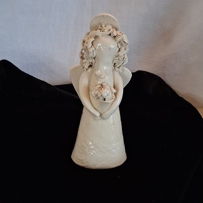 Hobbyist Ceramic Angel Spaghetti Hair Figurine, White Decorative, Glossy Finish