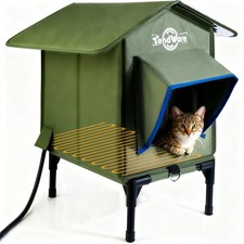 Heated Outdoor Cat House Elevated Base Weatherproof Winter Shelter