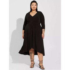 NWT Torrid Tea Length Studio Knit Deep V Black Bodycon Dress 1X Career Event