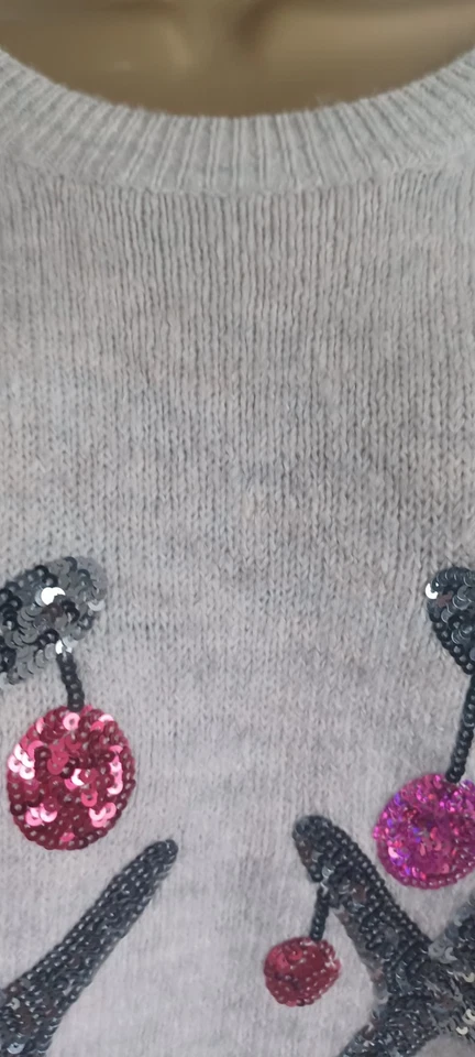 LADIES TU CHRISTMAS JUMPER SIZE 18 OATMEAL & GREY MIX WITH SEQUIN REINDEER - Image 3 of 4