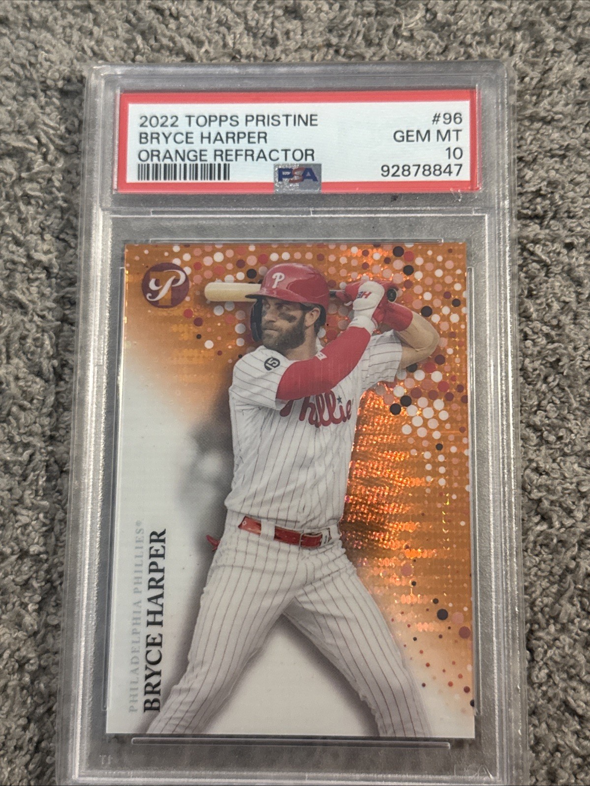 Bryce Harper 2022 Topps Pristine #96 Orange Refractor #/25 - PSA 10 - GEM MINT