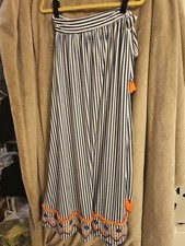 Cabana Life Boho Embroidered Floral Striped Wrap UV Swim Wrap or Skirt Size L/XL