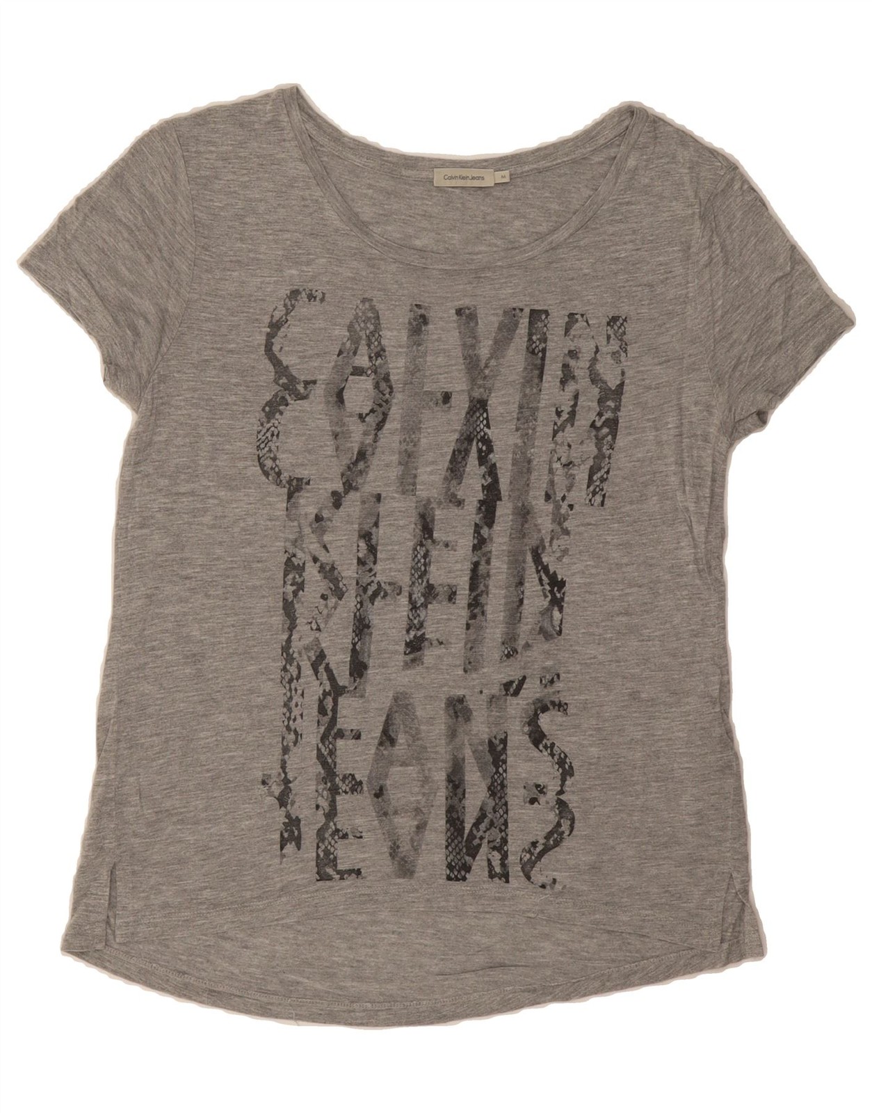 CALVIN KLEIN JEANS Womens Graphic T-Shirt Top UK 12 Medium Grey Viscose DS35