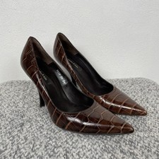 Bimba Y Lola Chocolate Brown Embossed Crocodile Court Heels Shoes UK6 EU39
