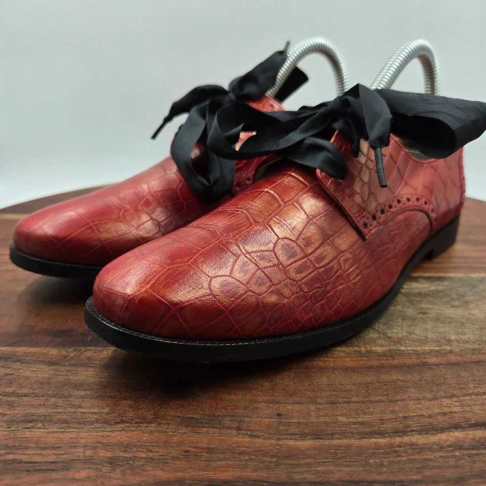 Zapatos Oxford Cole Haan Para Mujer 6.5B Rojo Negro Cuero Croc Brogue Pisos Carrera Foto 4 de 4