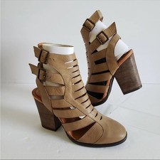 Free People Hayes Heel Tan Leather Ankle Cutout Boots Strappy Sexy Neutral