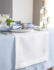 Linen White Table Runner 106 Inches Long Hemstitch stitch Farmhouse cottagecore