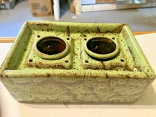 Green Glazed Ceramic Fire pot with two fuel Gel Reservoirs