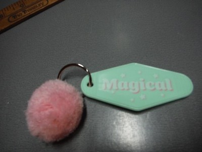 Magical with pink Puff Ball Old & Unique Key Chain Plastic/Fabric 3''in