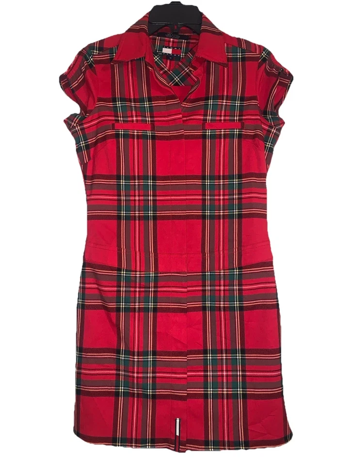 VTG Tommy Jeans Mini Dress M Red Tartan Plaid Short Sleeve Christmas Holiday Y2K - Image 3 of 4
