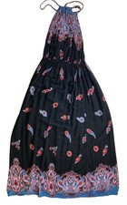 Bohemian Paisley Print Halter Maxi Dress Black Red Blue Large Hippie Beach Cute