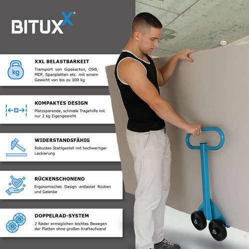 Plattenwagen Transporthilfe Tragehilfe Transportwagen mit Rädern 100kg Bituxx® - Bild 4 von 8