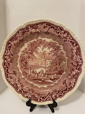 VTG MASON’S VISTA ENGLAND PINK&RED IRONSTONE 14” ROUND SANDWICH SERVING PLATTER
