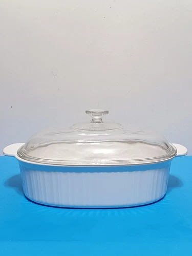 Corning Ware French White 4 Liter Oval Roster F-14-B with Clear Pyrex Lid
