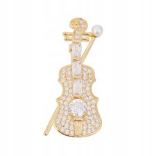 Vergoldete Geige Brosche Zirkonia Schmuck Musik Deko Damen 18k