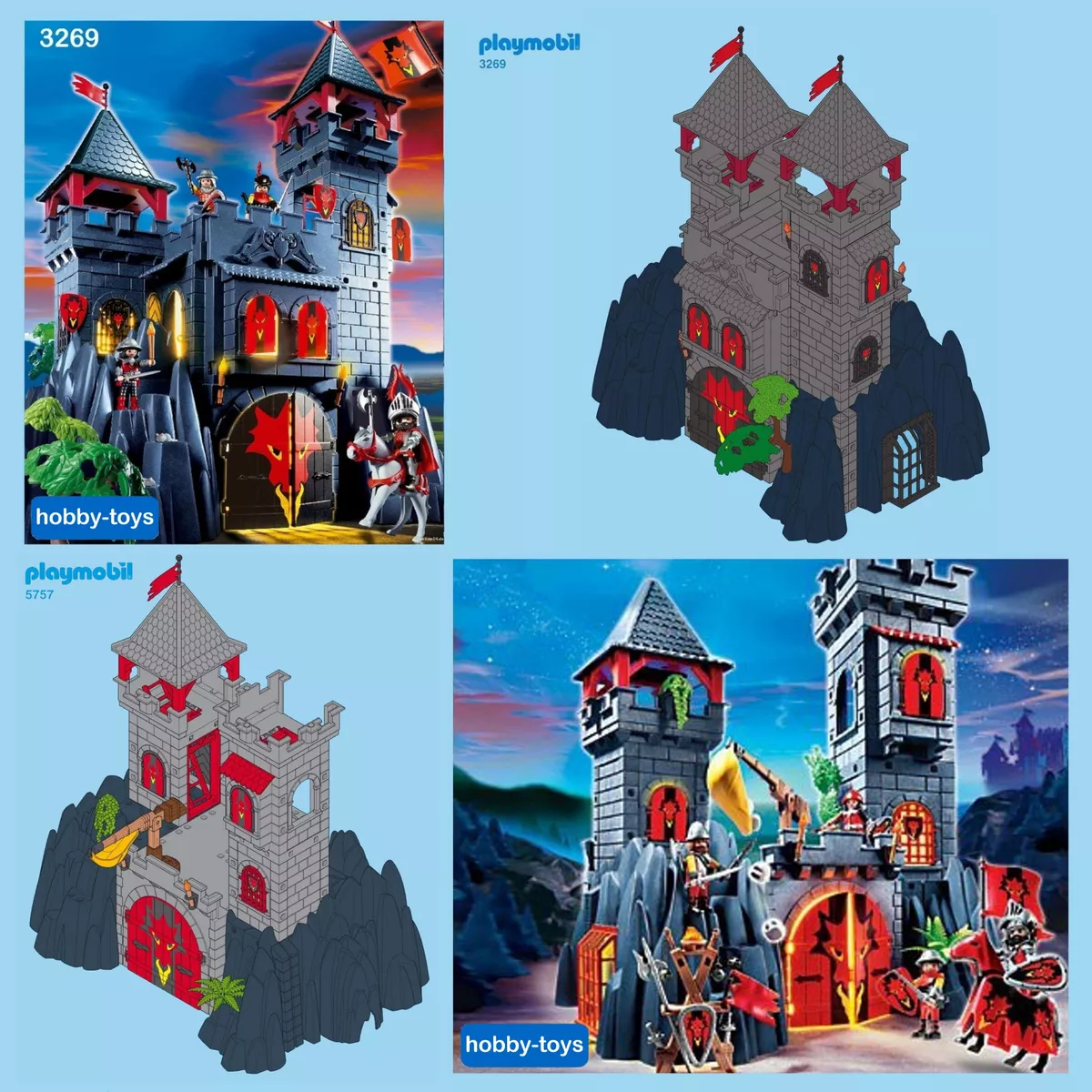 Playmobil 3269 château fort chevalier du dragon rouge + 3327