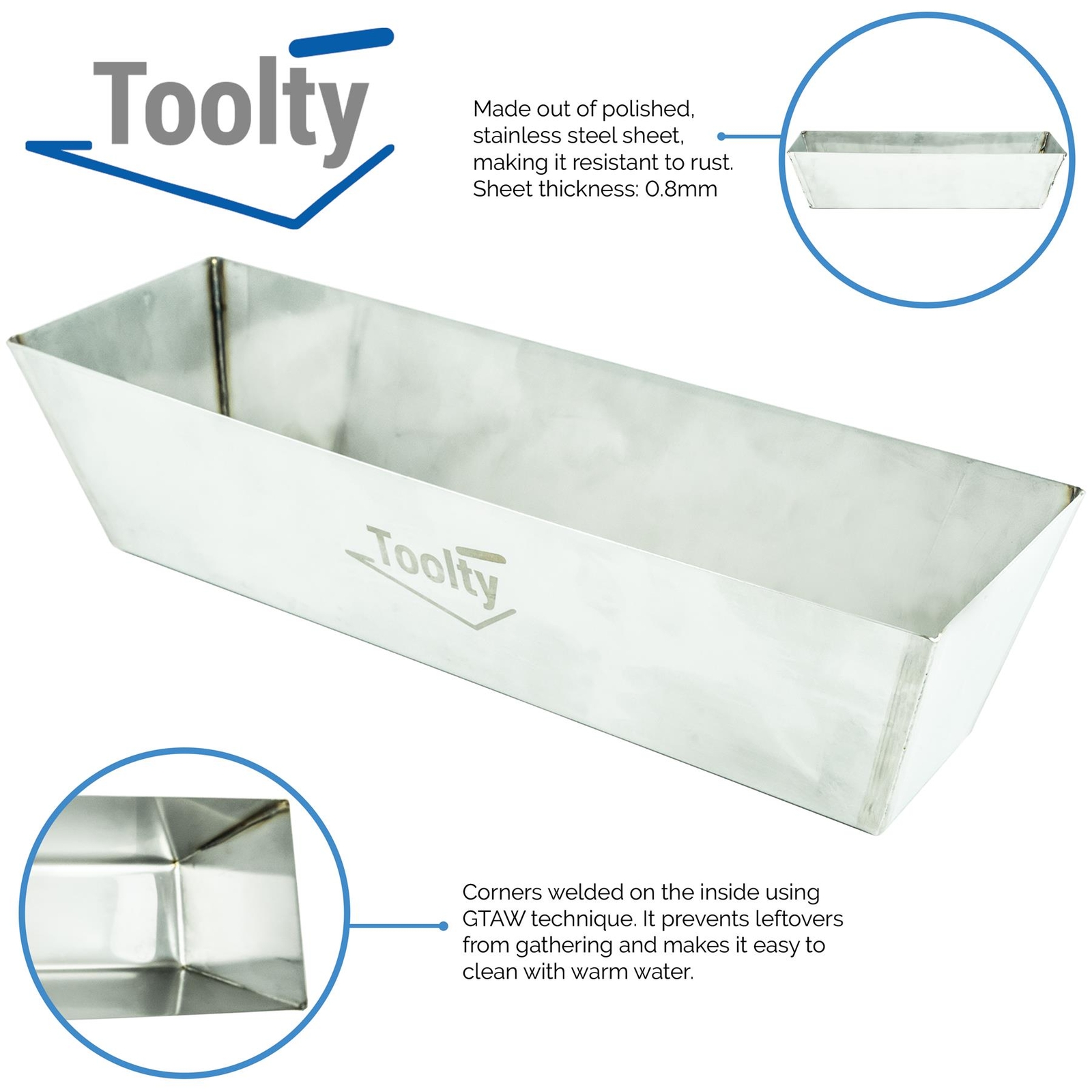 Stainless Steel Mud Pan Plasterers Mixing Plastering Drywall 360mm DIY Toolty