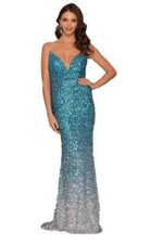 DAVE  JOHNNY Blue Ombre Embellished Sequin Gown 0 XS Prom Wedding HomeComing