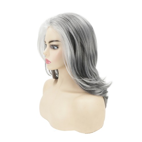 Long Grey Curly Wavy Synthetic Wig American Women Fashion Layered Wave Hairstyle - Picture 3 of 13