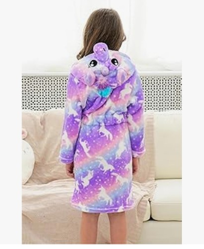 Unicorn Soft Unicorn Hooded Bathrobe for Girls Size 6-7 - Picture 2 of 8