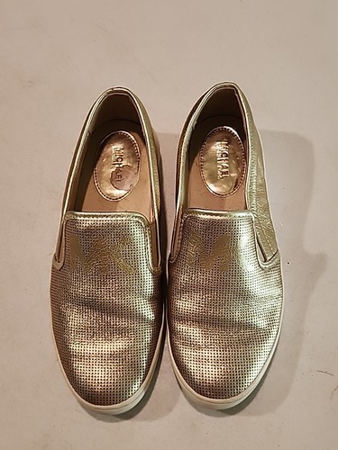 Michael Kors Damen-Slipper Keaton perforierte Sneakers goldfarbene Schuhe – Größe 6M - Bild 8 von 8